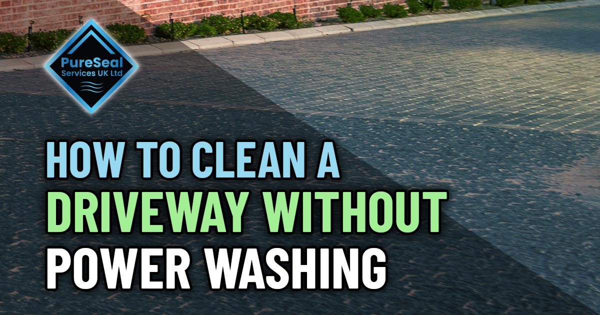 infographic summary of driveway cleaning without pressure washer: steps, tools, tips, and maintenance